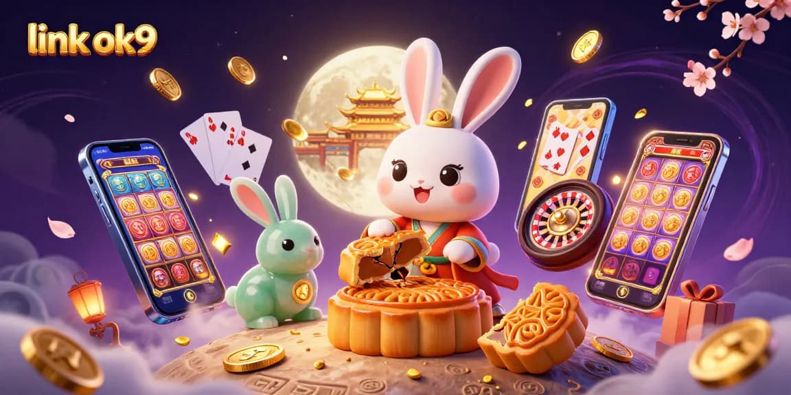 Engage with the link ok9 experience featuring a moon rabbit making golden mooncakes revealing poker chips.
