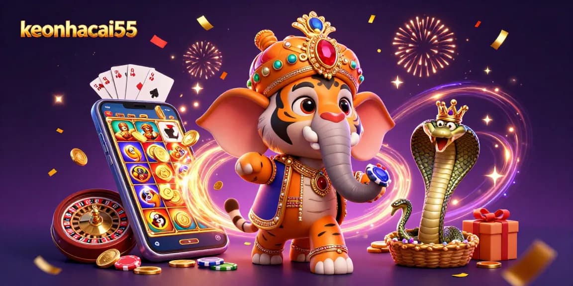 Experience thrilling wins at keonhacai55 with colorful slot action among festive casino elements.