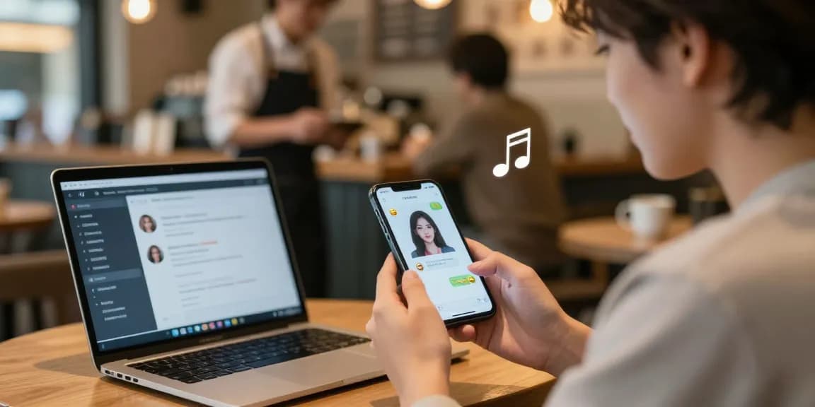 Interacting with a girlfriend AI in a cozy coffee shop, showcasing modern digital companionship.