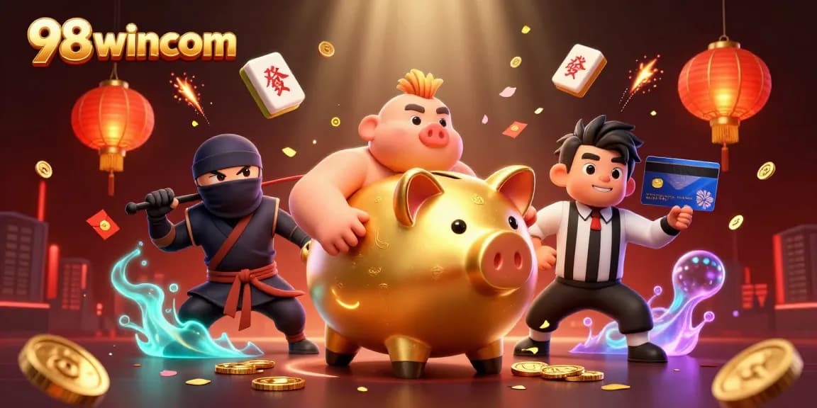Experience thrilling moments with 98wincom as a sumo wrestler shakes coins at an energetic online casino scene.