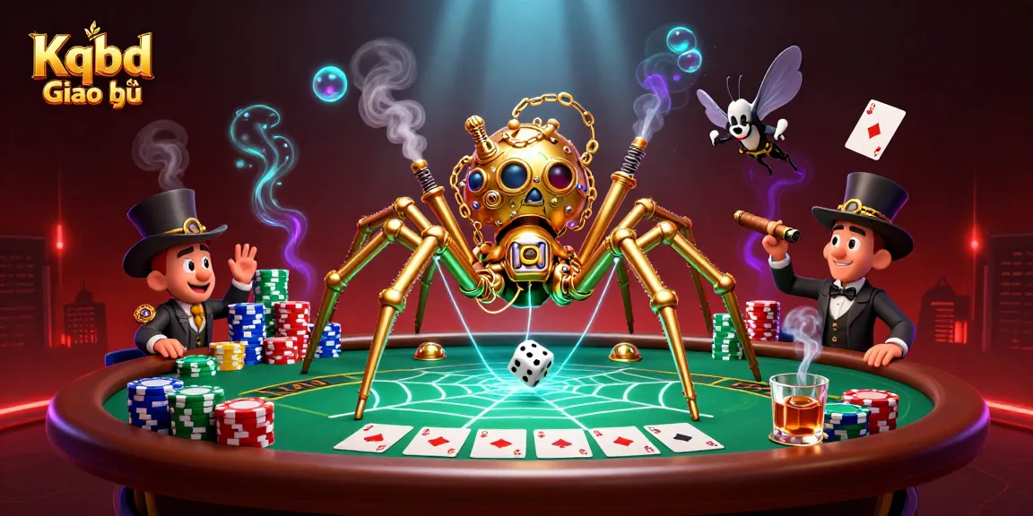 Kqbd Giao hữu showcases an engaging scene with a golden spider and poker elements, perfect for betting enthusiasts.
