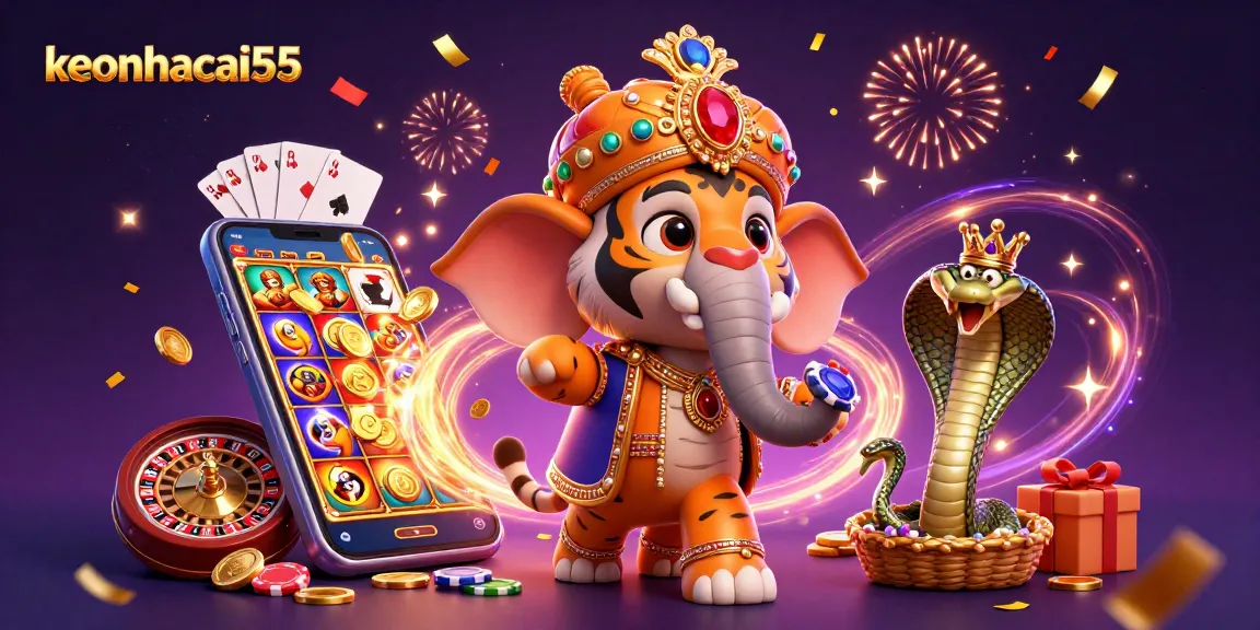 Experience thrilling wins at keonhacai55 with colorful slot action among festive casino elements.