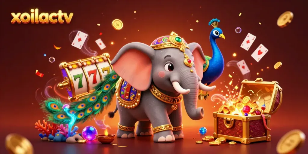 Experience the vibrant world of xoilactv with this immersive 3D casino illustration showcasing dynamic slot machines.