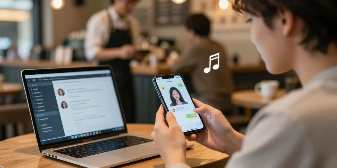 Interacting with a girlfriend AI in a cozy coffee shop, showcasing modern digital companionship.