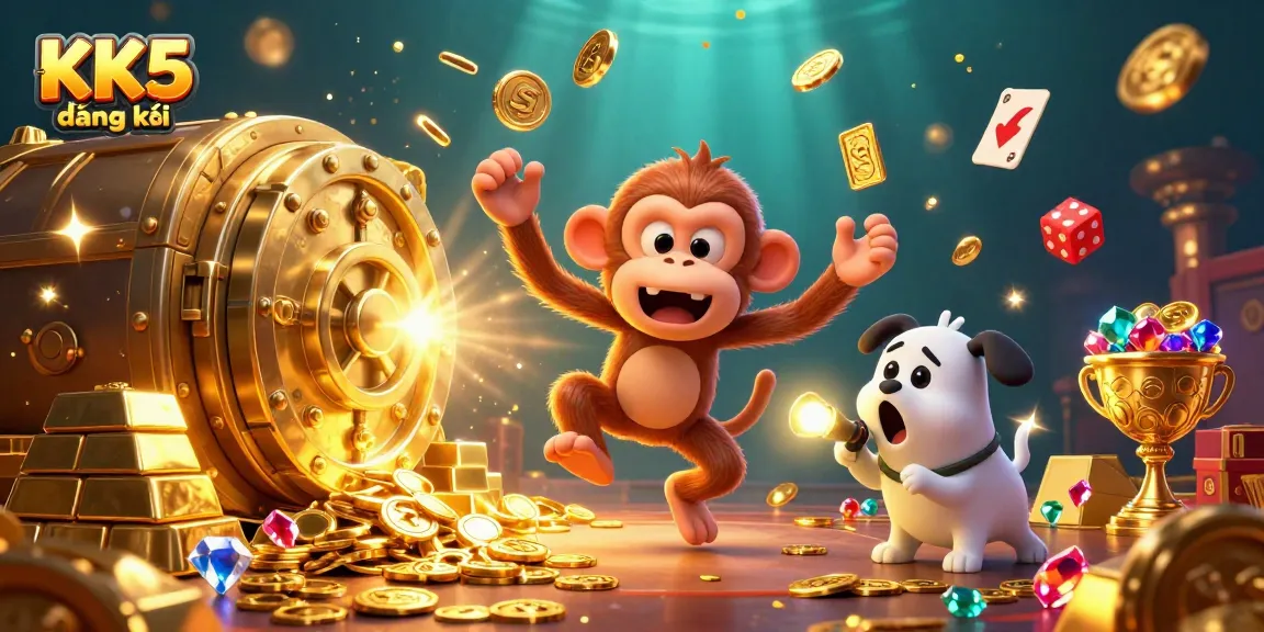 Engage with KK5 đăng ký as the poltergeist monkey juggles coins in a dynamic casino scene.