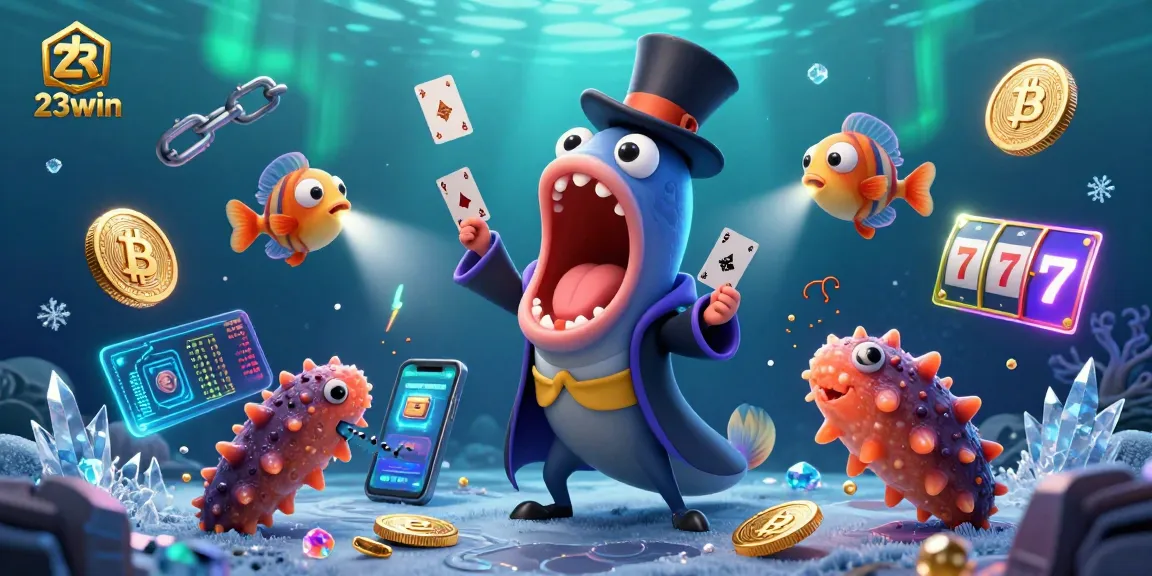 Experience thrilling wins at 23win with vibrant casino magic, captivating sea creatures, and dazzling crypto elements.