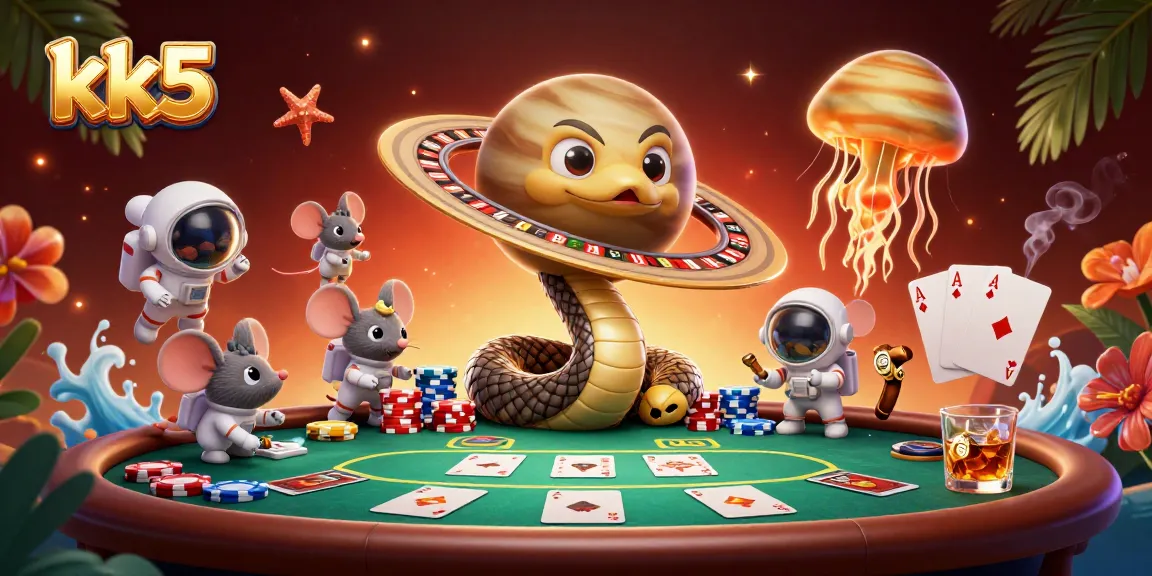 Engage with the dynamic gambling scene of kk5, where astronaut mice gamble around a roulette planet.
