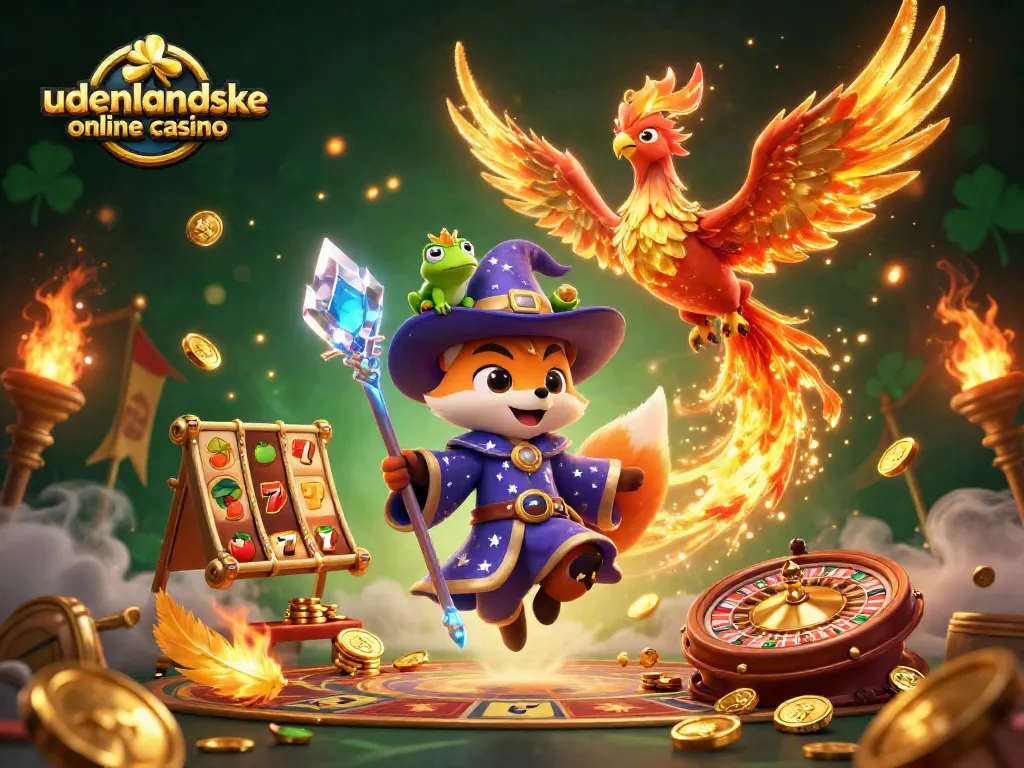 Engage with the magic of udenlandske online casino amidst vibrant slot reels and a mystical scene.