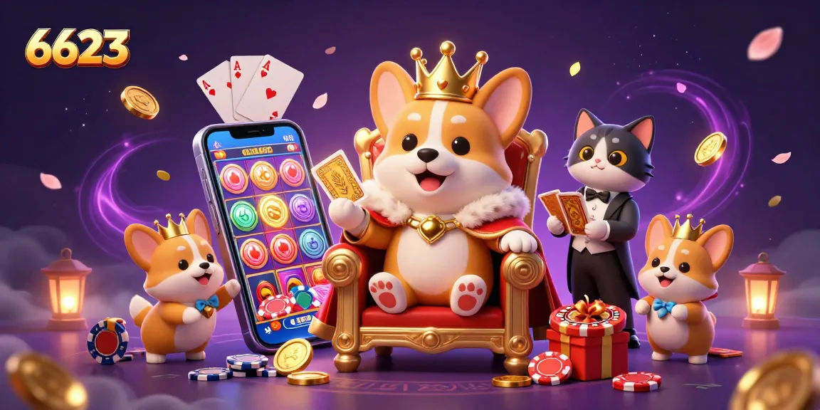 Experience the excitement of 6623 with vibrant casino elements and charming characters in a dynamic scene.