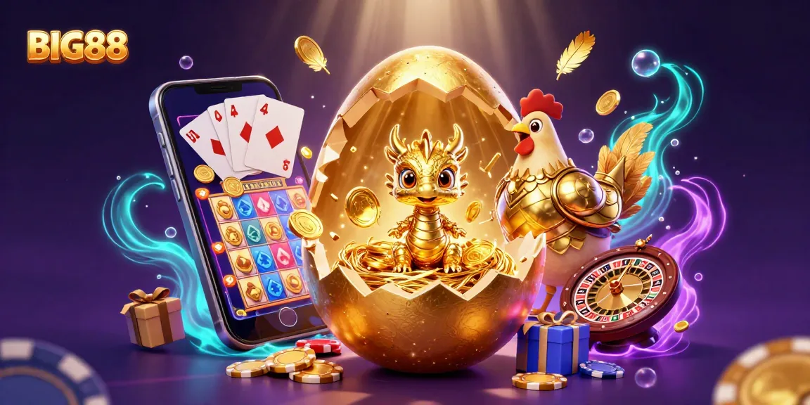 BIG88 unveils excitement with a golden dragon and dynamic gaming elements in an exhilarating casino scene.
