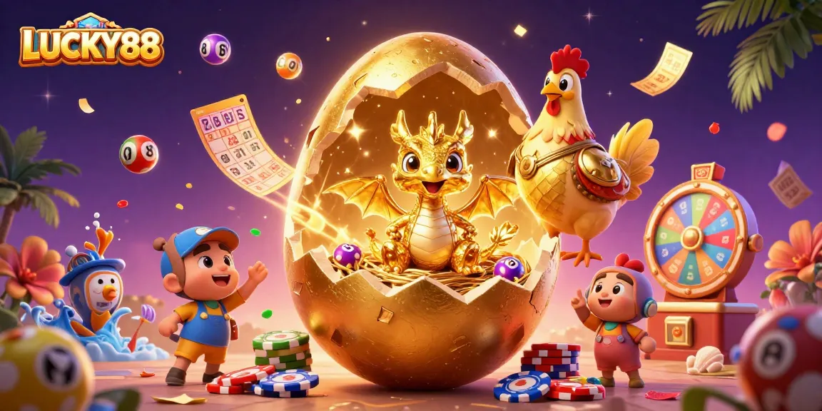 Experience the thrill of LUCKY88 with a golden dragon and vibrant lottery elements in a stunning casino scene.