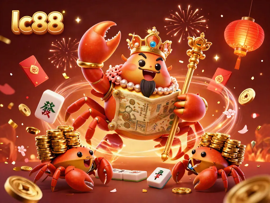 Experience the vibrant energy of lc88's casino world with a golden crab emperor and treasures.